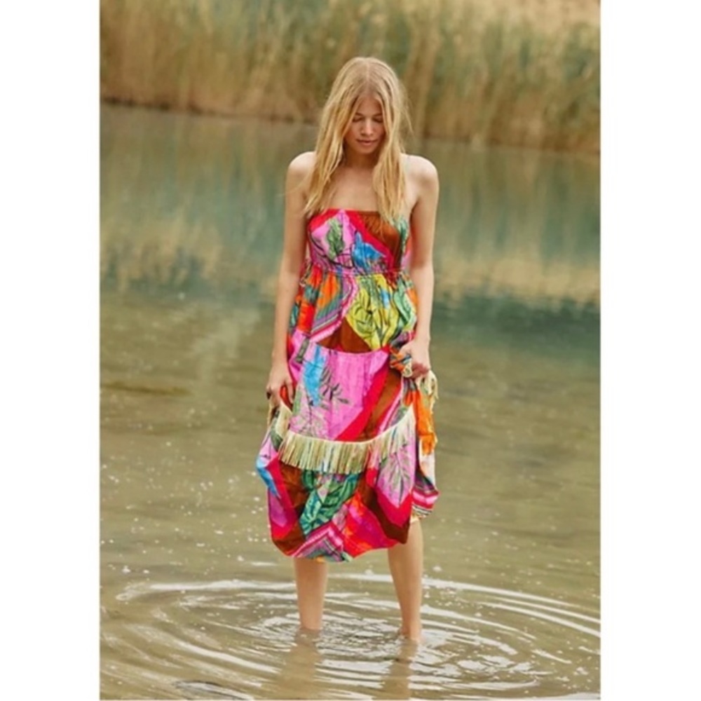 FARM RIO PALILA FRINGED MIDI DRESS